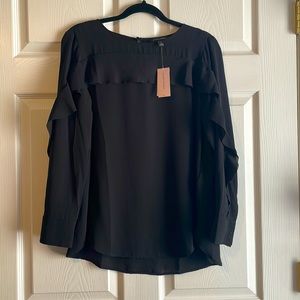 Banana Republic Black Long Sleeve Ruffle Top - Medium Petite NWT